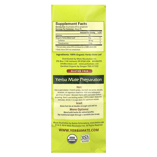 Loose Yerba Mate, Green Energy, Unsmoked, 16 oz (454 g)